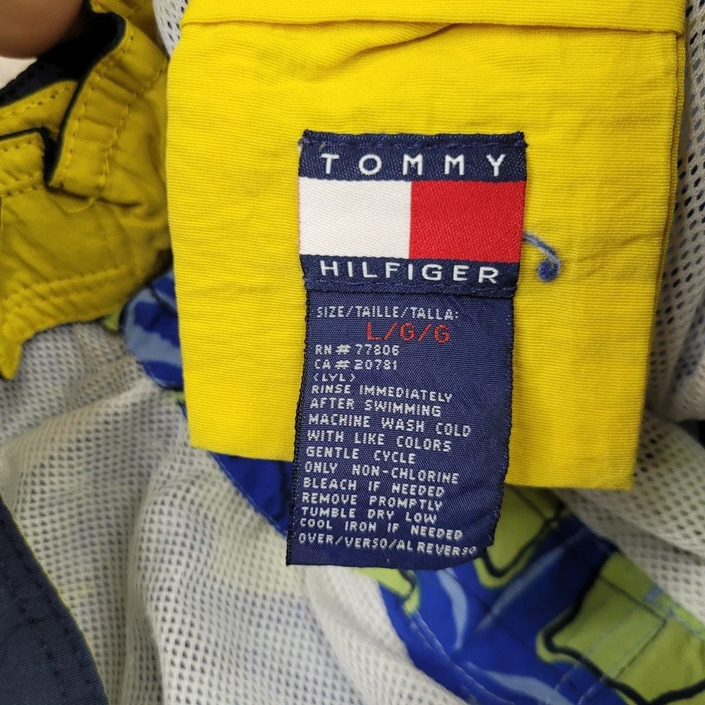 Tommy‎ Hilfiger Mens Swimming Trunks Size L Blue Tropical Shells Lined Nylon
